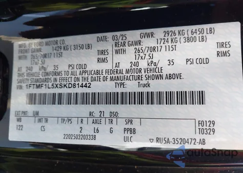 2025 Ford F-150 Xl from USA, damaged, VIN 1FTMF1L5XSKD81442